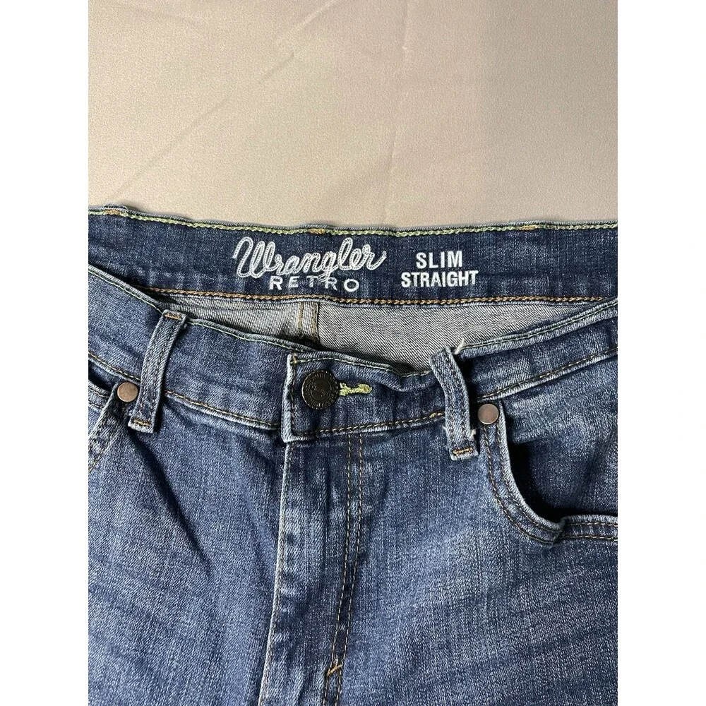 Wrangler Retro Jeans Mens 34x30 Slim Straight Western Cowboy Denim Whiskered - Picture 3 of 6